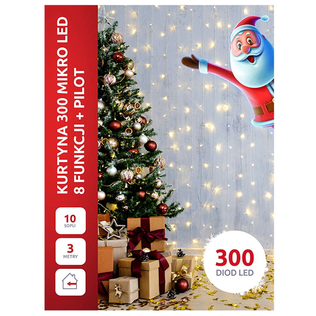 Kurtyna 300 mikro LED 3x3m 8 funkcji zasilanie usb + pilot - LAITICA
