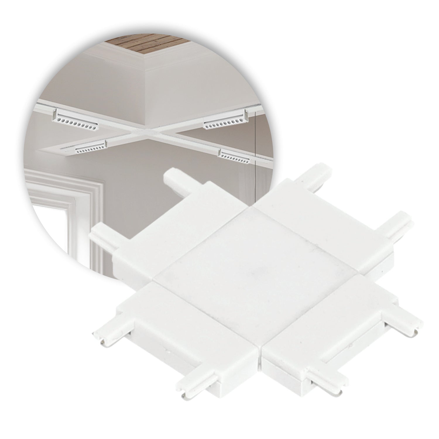 Łącznik X krzyżowy do systemów szynowych magnetycznych – połączenie 4 szyn - biały - LAITICA