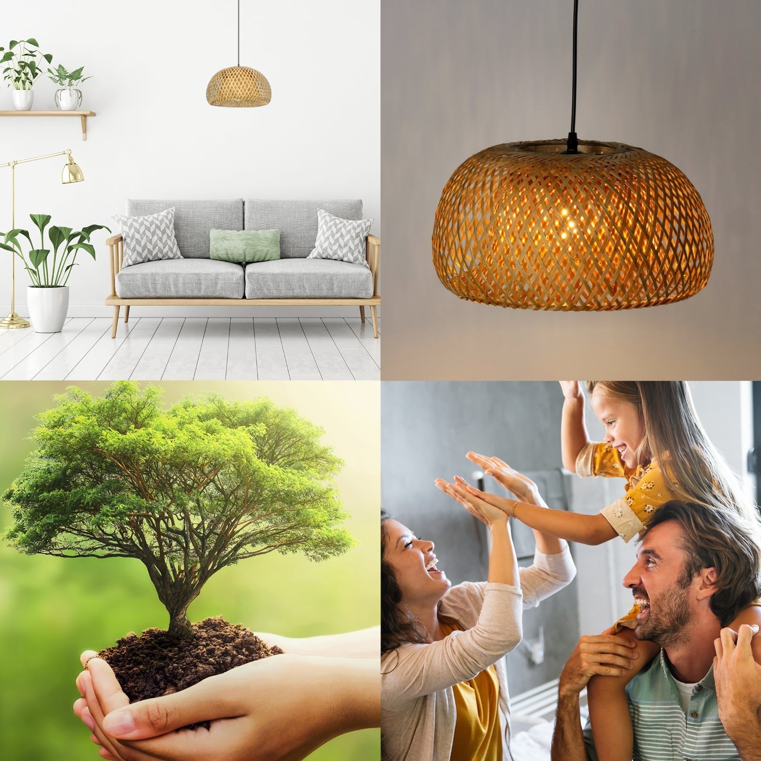 Lampa bambusowa DUŻA wisząca BOHO BAKU M 38cm E27 pleciona sufitowa - LAITICA