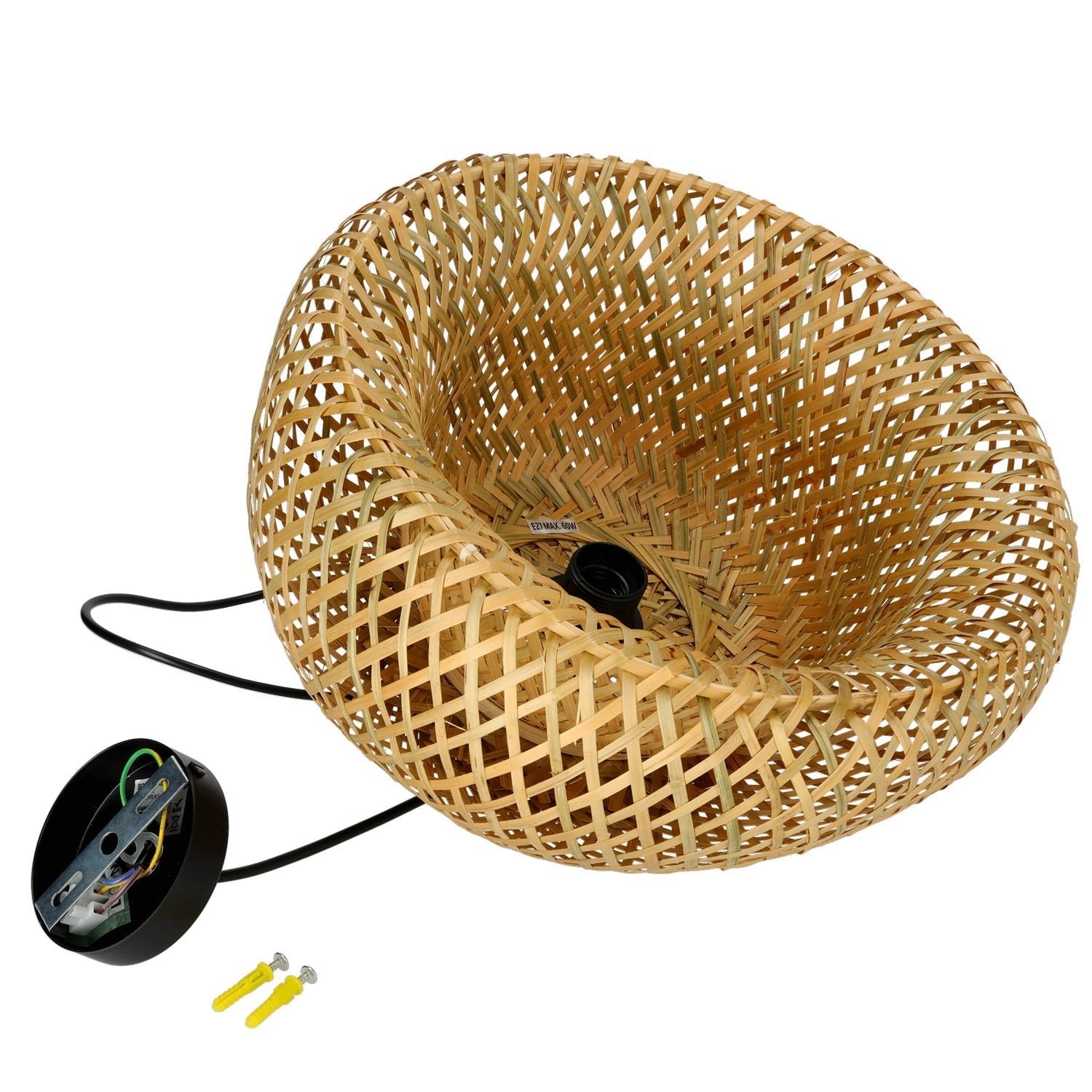 Lampa bambusowa DUŻA wisząca BOHO BAKU M 38cm E27 pleciona sufitowa - LAITICA
