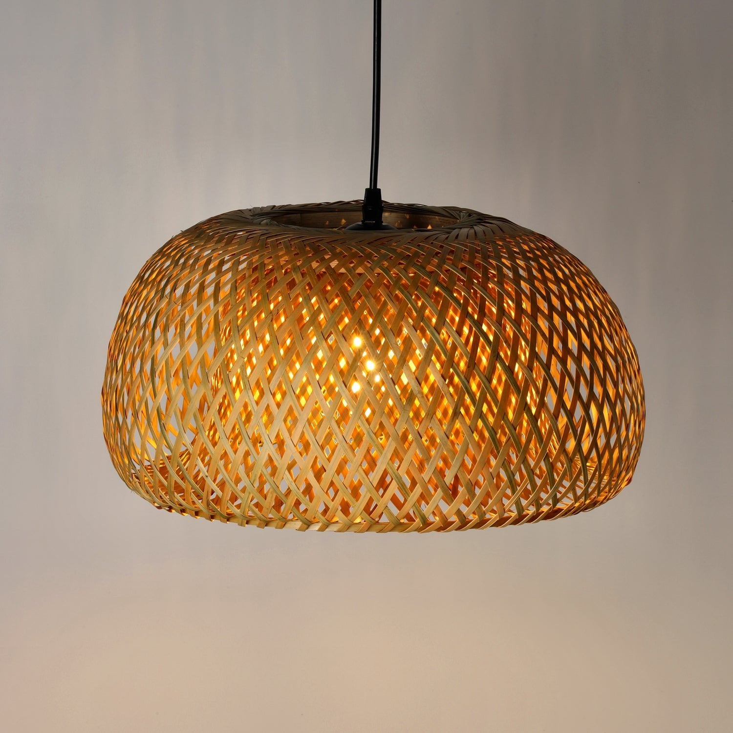 Lampa bambusowa DUŻA wisząca BOHO BAKU M 38cm E27 pleciona sufitowa - LAITICA