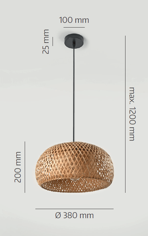 Lampa bambusowa DUŻA wisząca BOHO BAKU M 38cm E27 pleciona sufitowa - LAITICA