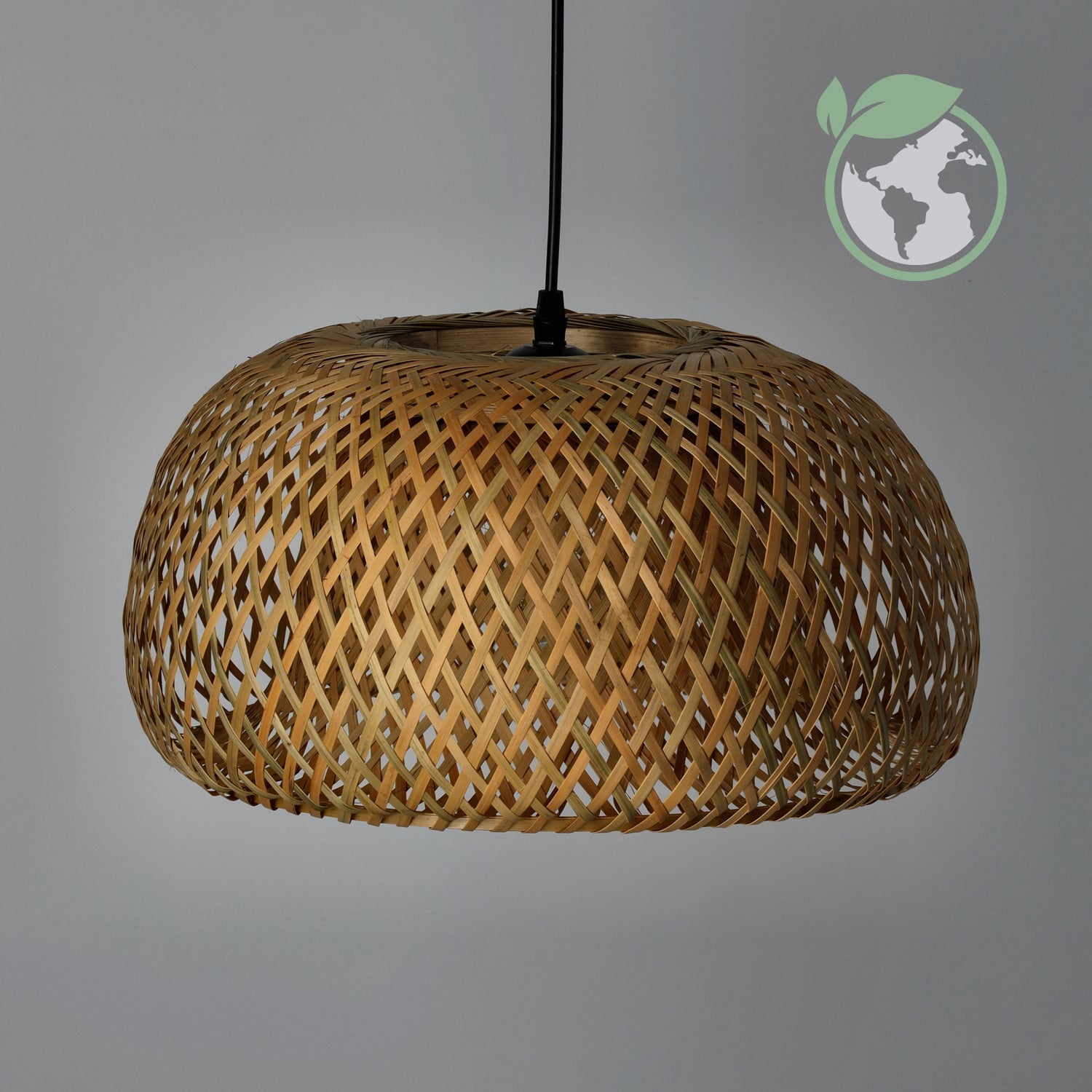 Lampa bambusowa DUŻA wisząca BOHO BAKU M 38cm E27 pleciona sufitowa - LAITICA