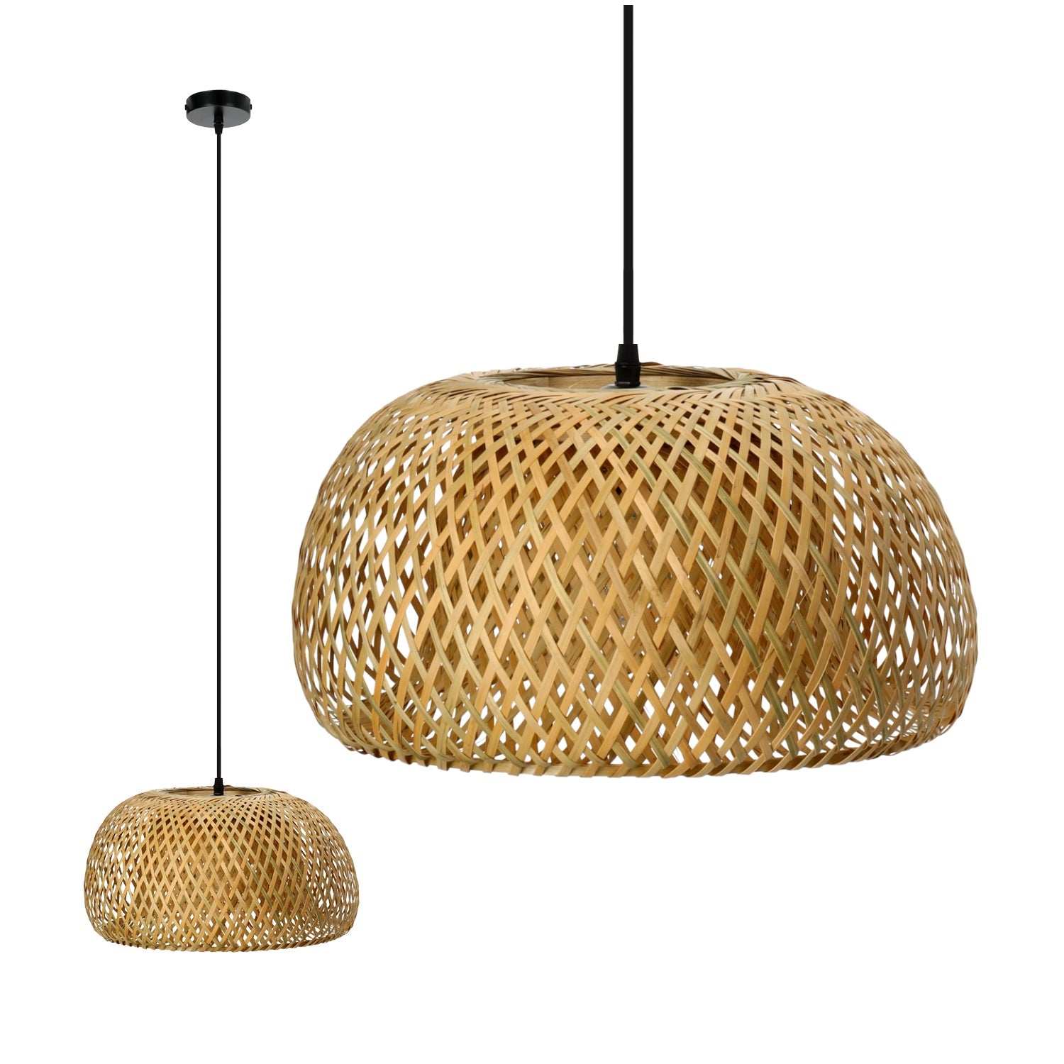 Lampa bambusowa DUŻA wisząca BOHO BAKU M 38cm E27 pleciona sufitowa - LAITICA