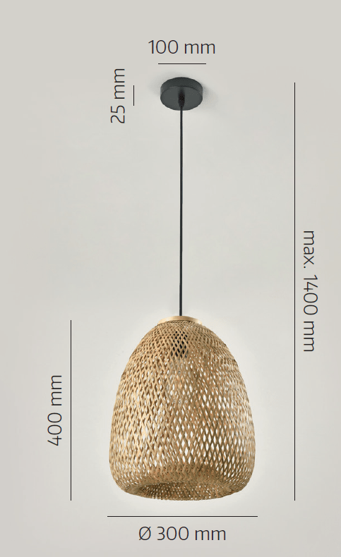 Lampa boho BEIRUT wisząca E27 lampa sufitowa BAMBUS pleciona na E27 - LAITICA