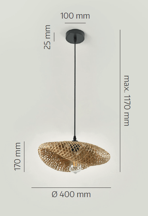 Lampa BOHO BRUGIA S sufitowa WISZĄCA 40 cm pleciona naturalna BAMBUSOWA E2 - LAITICA