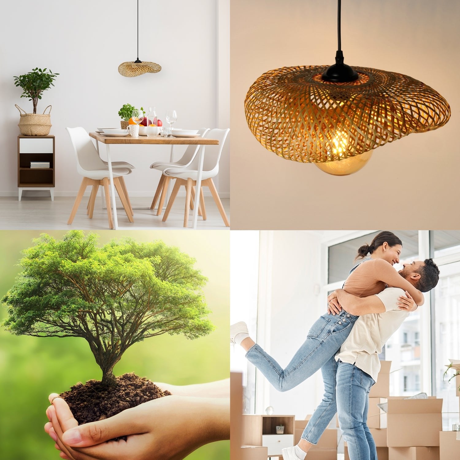 Lampa BOHO BRUGIA S sufitowa WISZĄCA 40 cm pleciona naturalna BAMBUSOWA E2 - LAITICA