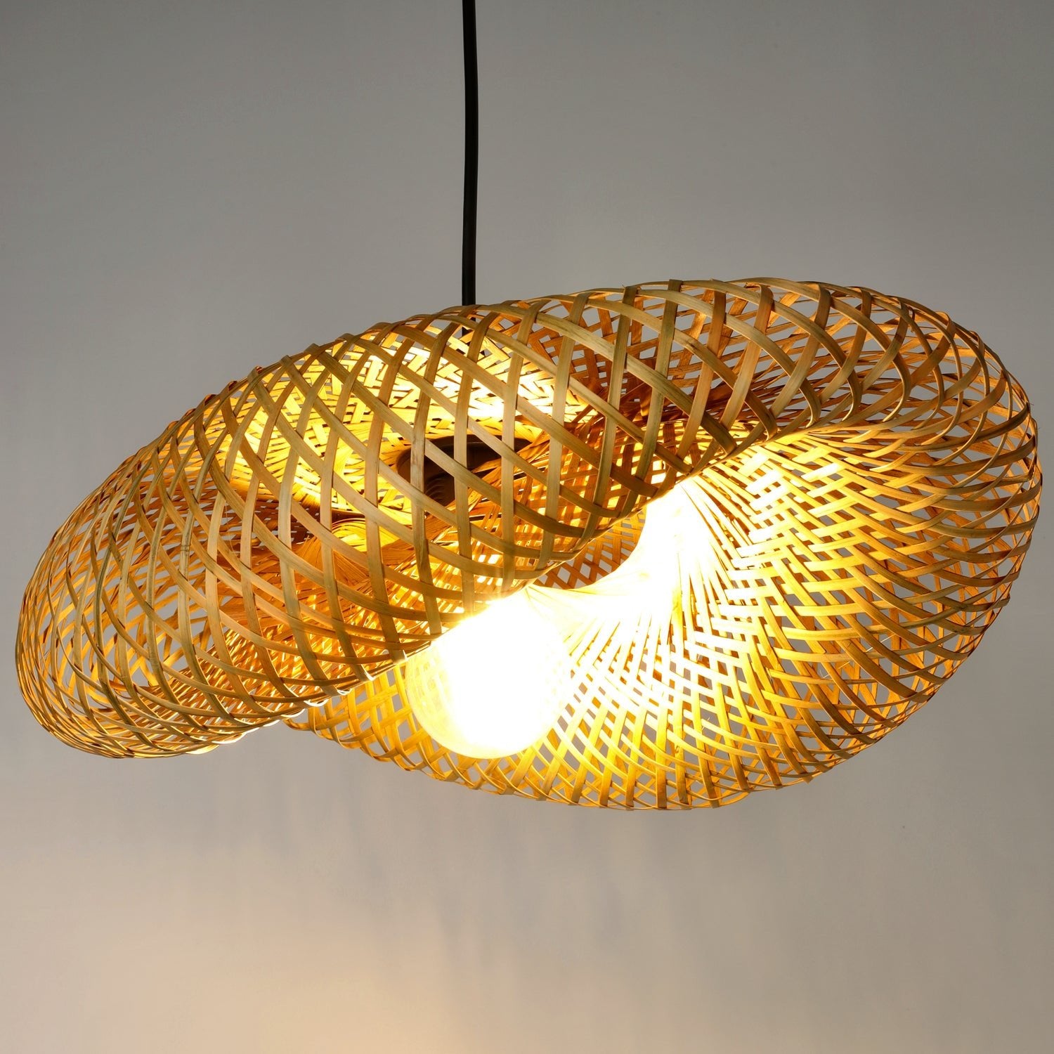 Lampa BOHO BRUGIA S sufitowa WISZĄCA 40 cm pleciona naturalna BAMBUSOWA E2 - LAITICA
