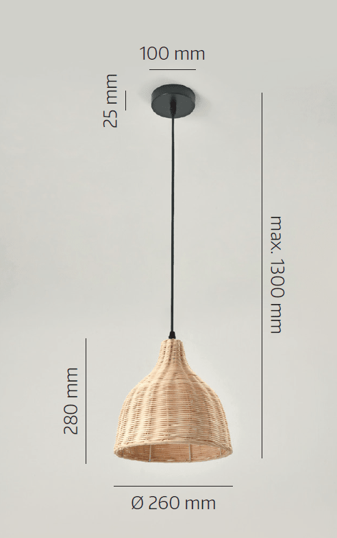 Lampa BOHO wisząca RENNES rattanowa na E27 Naturalna sufitowa klosz 26cm - LAITICA