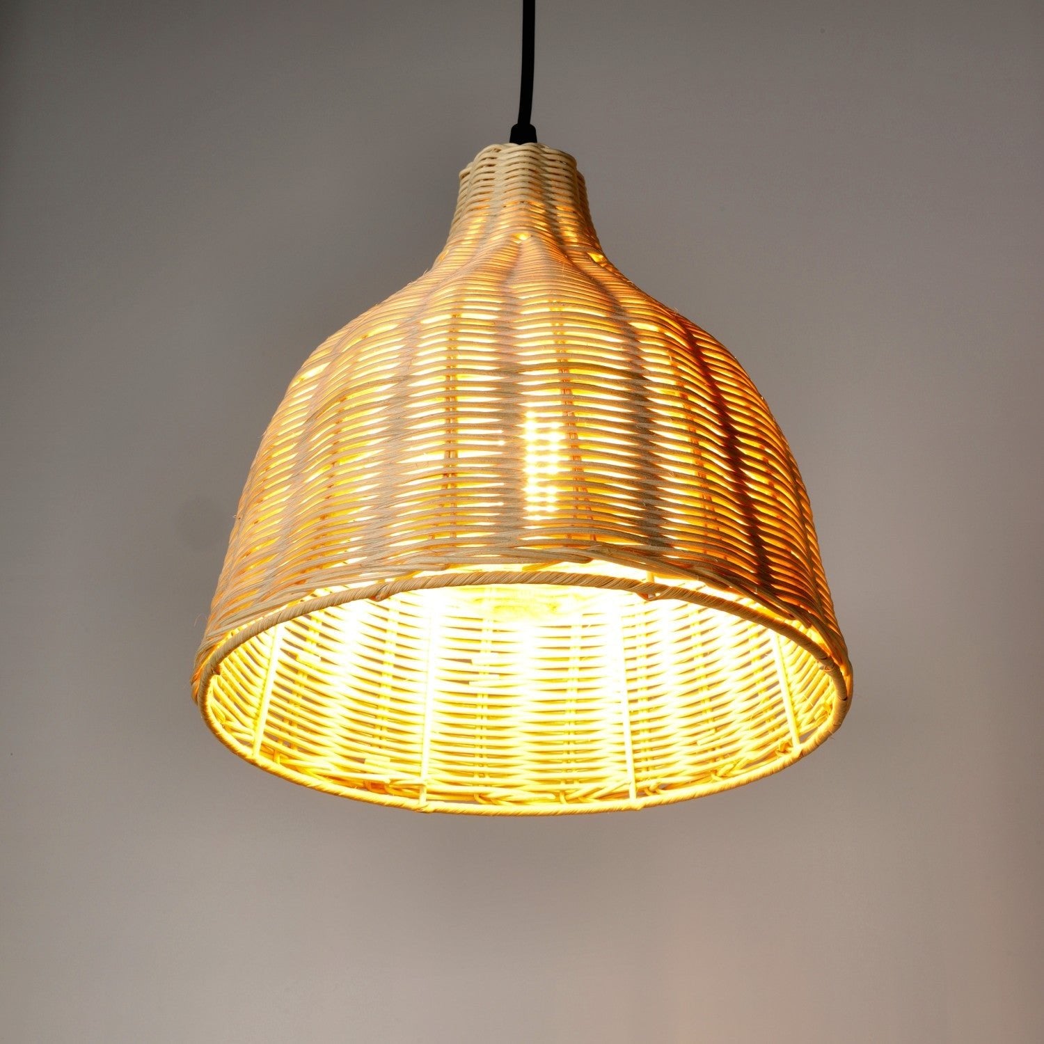 Lampa BOHO wisząca RENNES rattanowa na E27 Naturalna sufitowa klosz 26cm - LAITICA