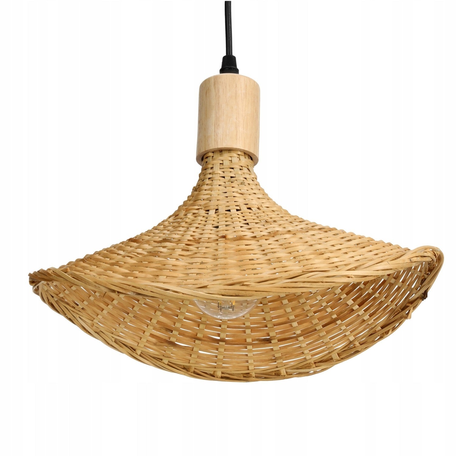 Lampa Boho Wisząca Sufitowa Bambusowa na E27 Pleciona Naturalna - LAITICA