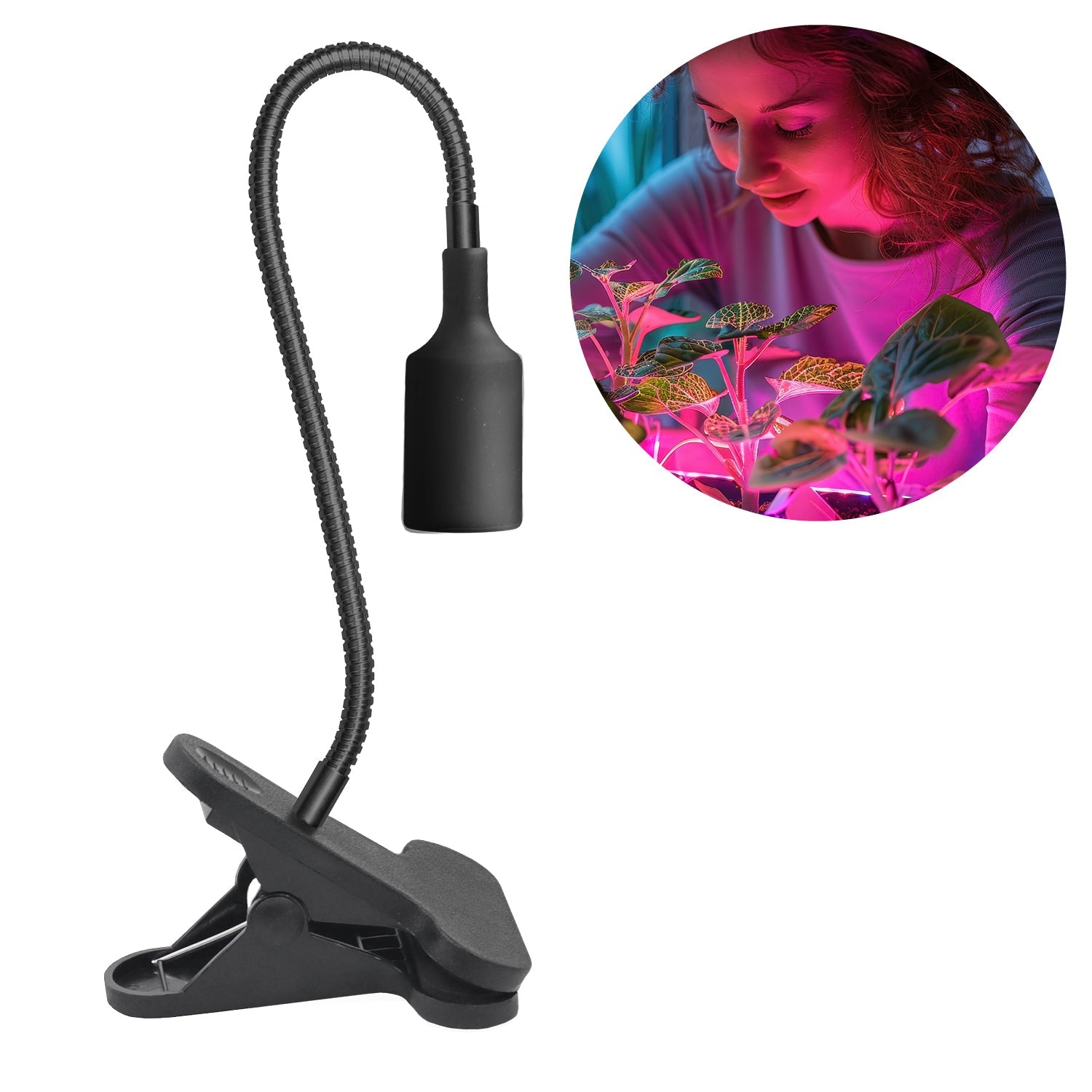 Lampa Do Roślin na E27 do Uprawy na Klips Czarna Uchwyt do żarówki - LAITICA