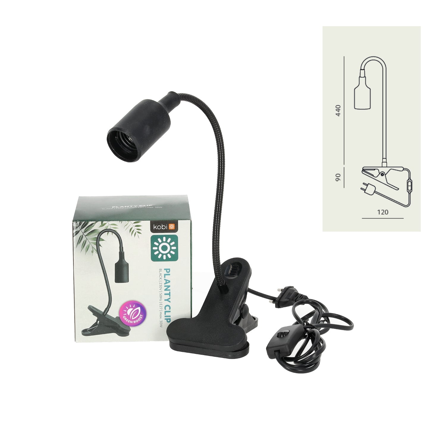 Lampa Do Roślin na E27 do Uprawy na Klips Czarna Uchwyt do żarówki - LAITICA