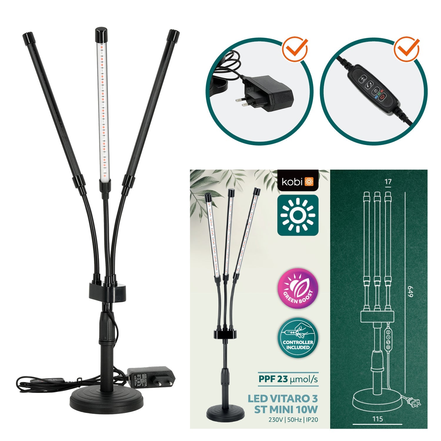 Lampa Do Uprawy Roślin Lampka LED 3 Głowice Czasomierz + zasilacz - LAITICA