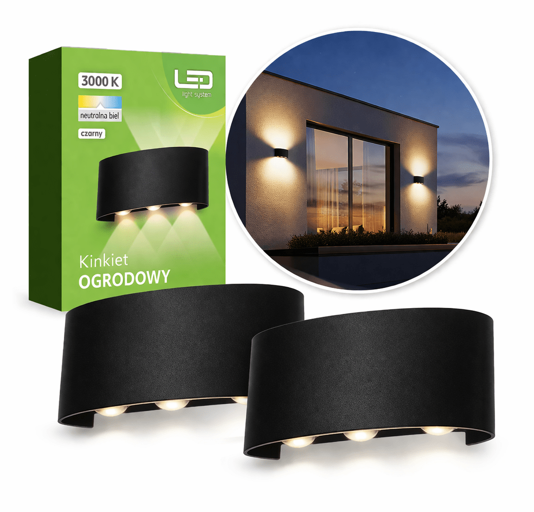 Lampa Elewacyjna LED Góra Dół 6W 3000K Kinkiet Zewnętrzny IP54 - 2szt - LAITICA
