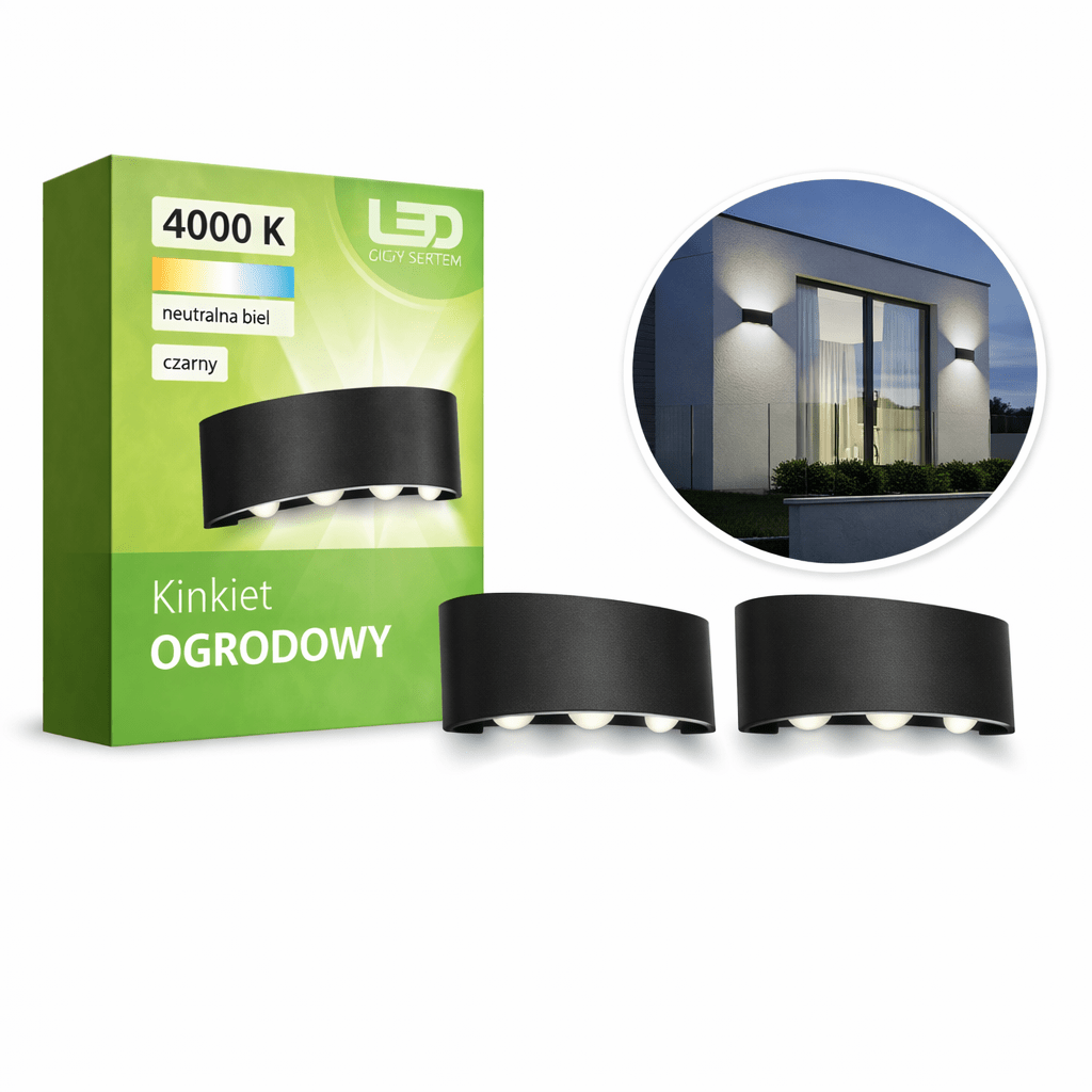 Lampa Elewacyjna LED Góra Dół 6W 4000K Kinkiet Zewnętrzny IP54 - 2szt - LAITICA