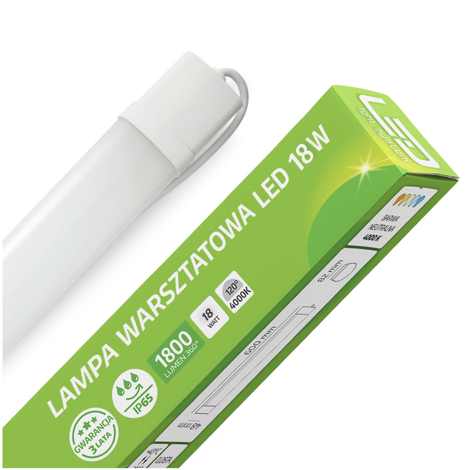 Lampa Garażowa Liniowa LED Oprawa Sufitowa 18W Hermetyczna 60cm IP65 LLS - LAITICA