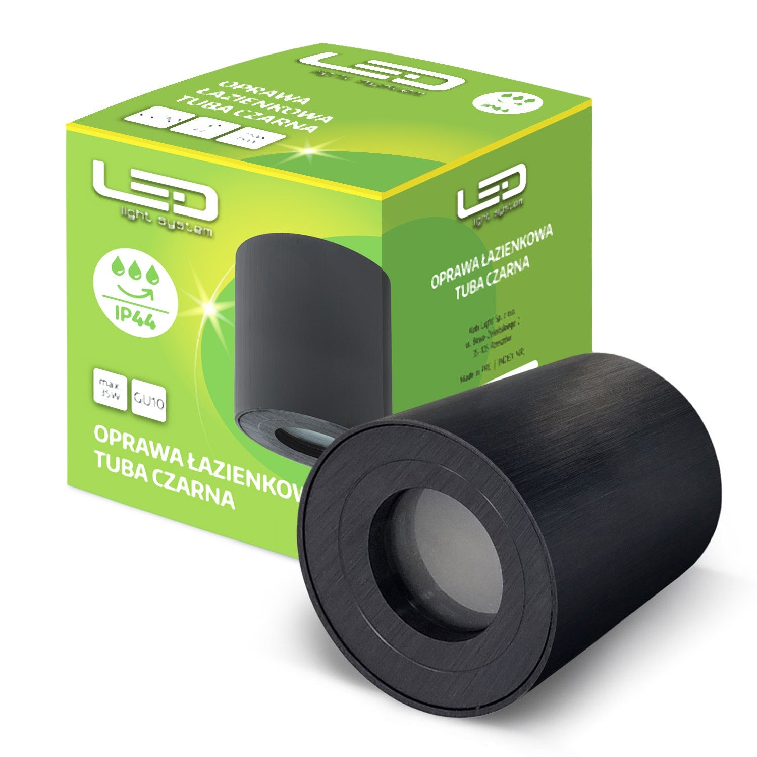 Lampa Łazienkowa Sufitowa, Plafon Loft, Tuba WODOSZCZELNA Czarna IP44 LLS - LAITICA