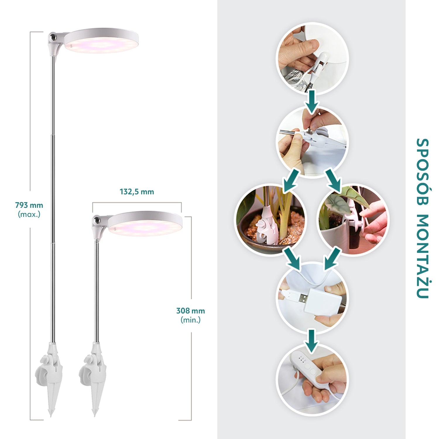 Lampa LED DO WZROSTU ROŚLIN 10W regulacja TIMER biała DO UPRAWY ściemniana - LAITICA
