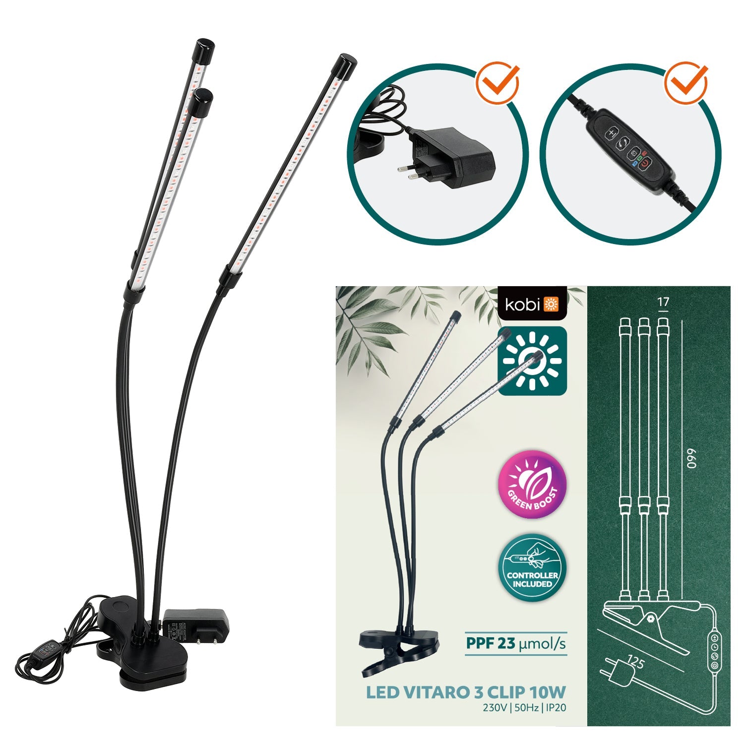 Lampa LED Do Wzrostu Uprawy Roślin na Klips POTRÓJNA TIMER + ZASILACZ - LAITICA