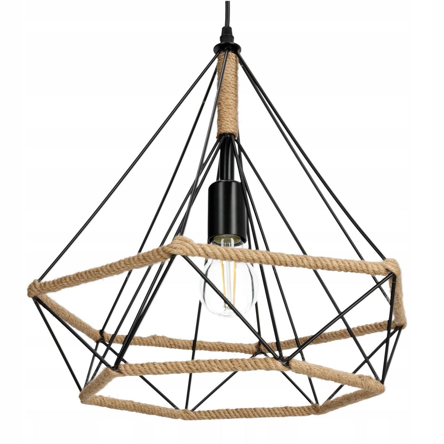 Lampa Loft Industrial Wisząca Sufitowa Metal i Sznurek Nowoczesna na Żarówkę E27 - LAITICA