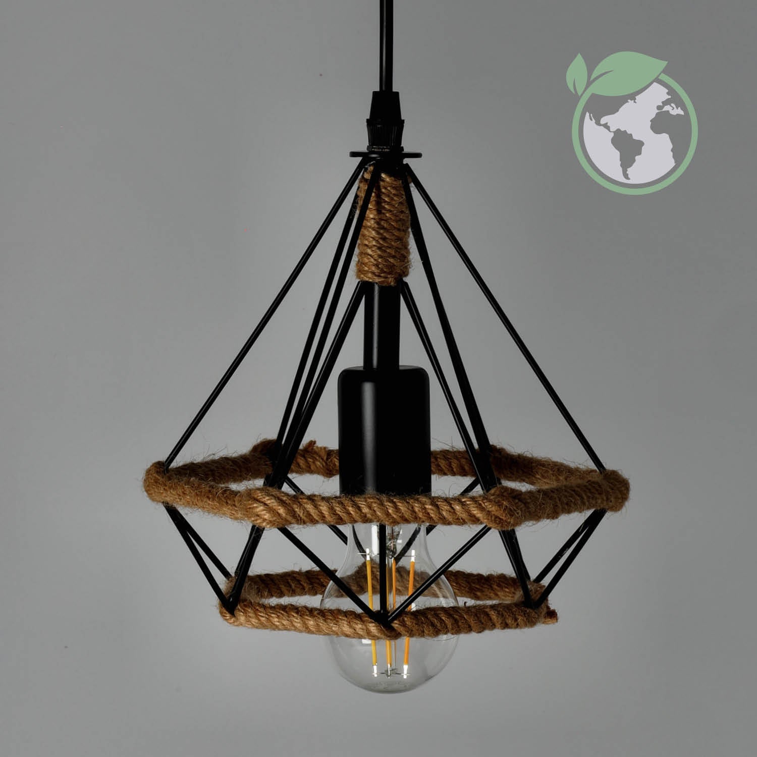 Lampa Loft Wisząca Potrójna Nowoczesna Metal i Sznurek Sufitowa Industrial - LAITICA