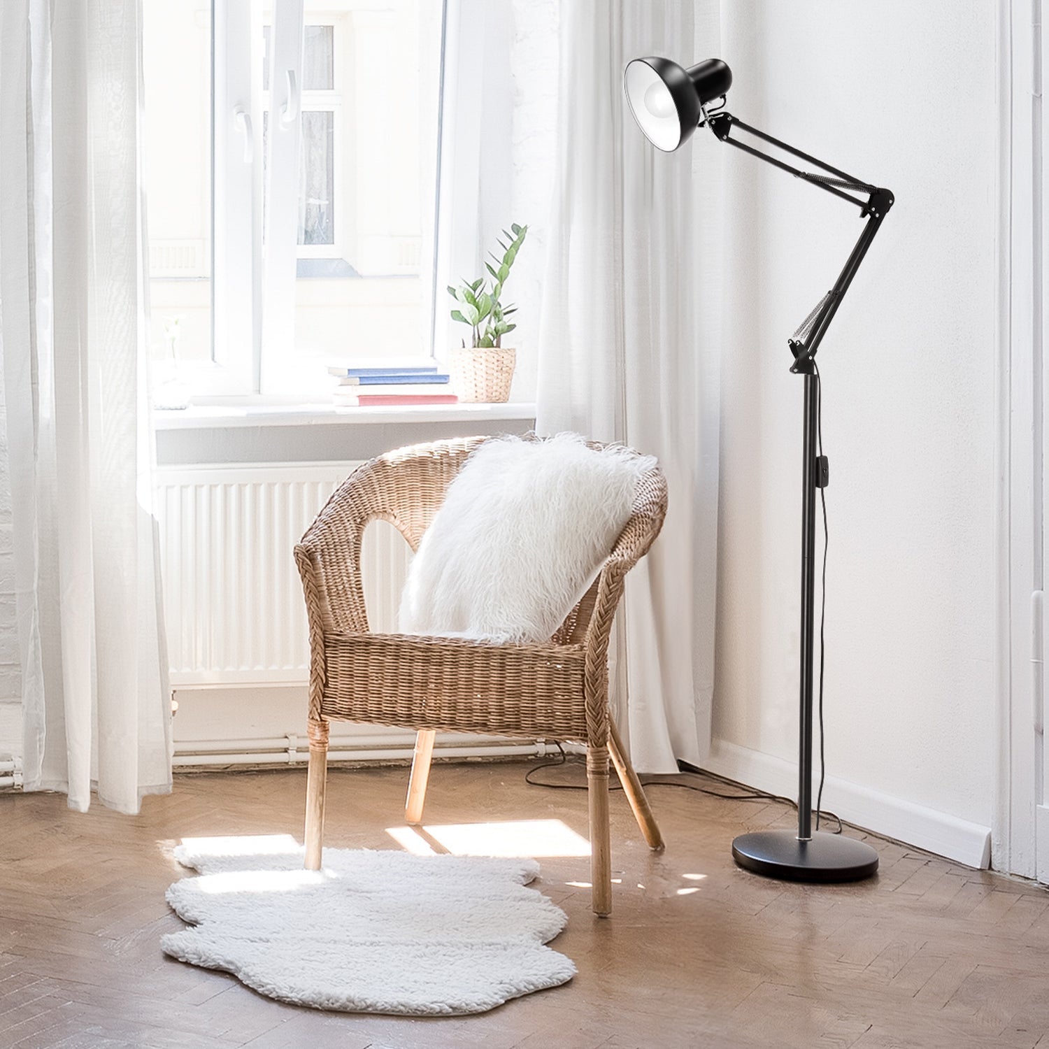 Lampa Podłogowa 2m z Regulowanym Ramieniem Metalowa CZARNA 1xE27 Nowoczesna - LAITICA