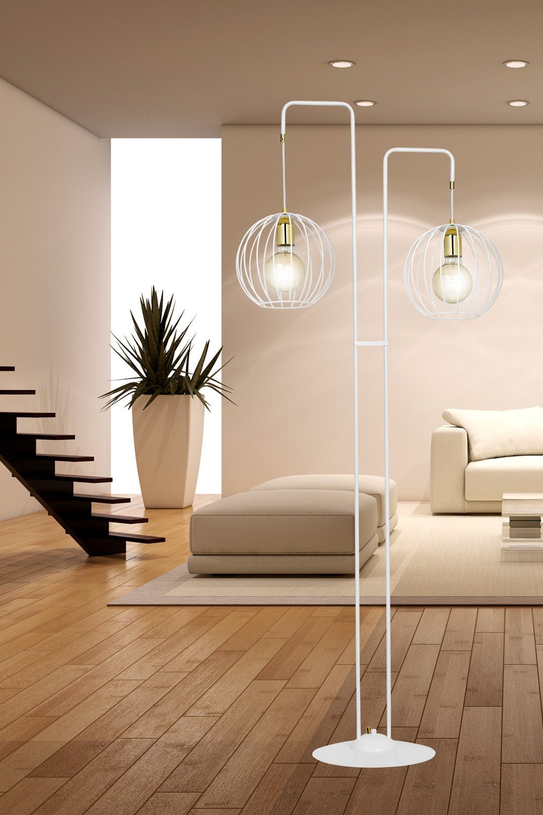Lampa podłogowa ALBIO LP2 WHITE nowoczesna loft biało/złota - LAITICA