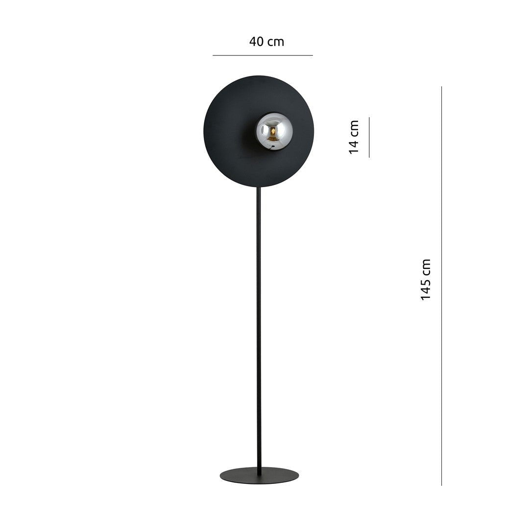 Lampa podłogowa czarna NICEA klosz grafitowy SZKLANY 1xE14 nowoczesny styl - LAITICA