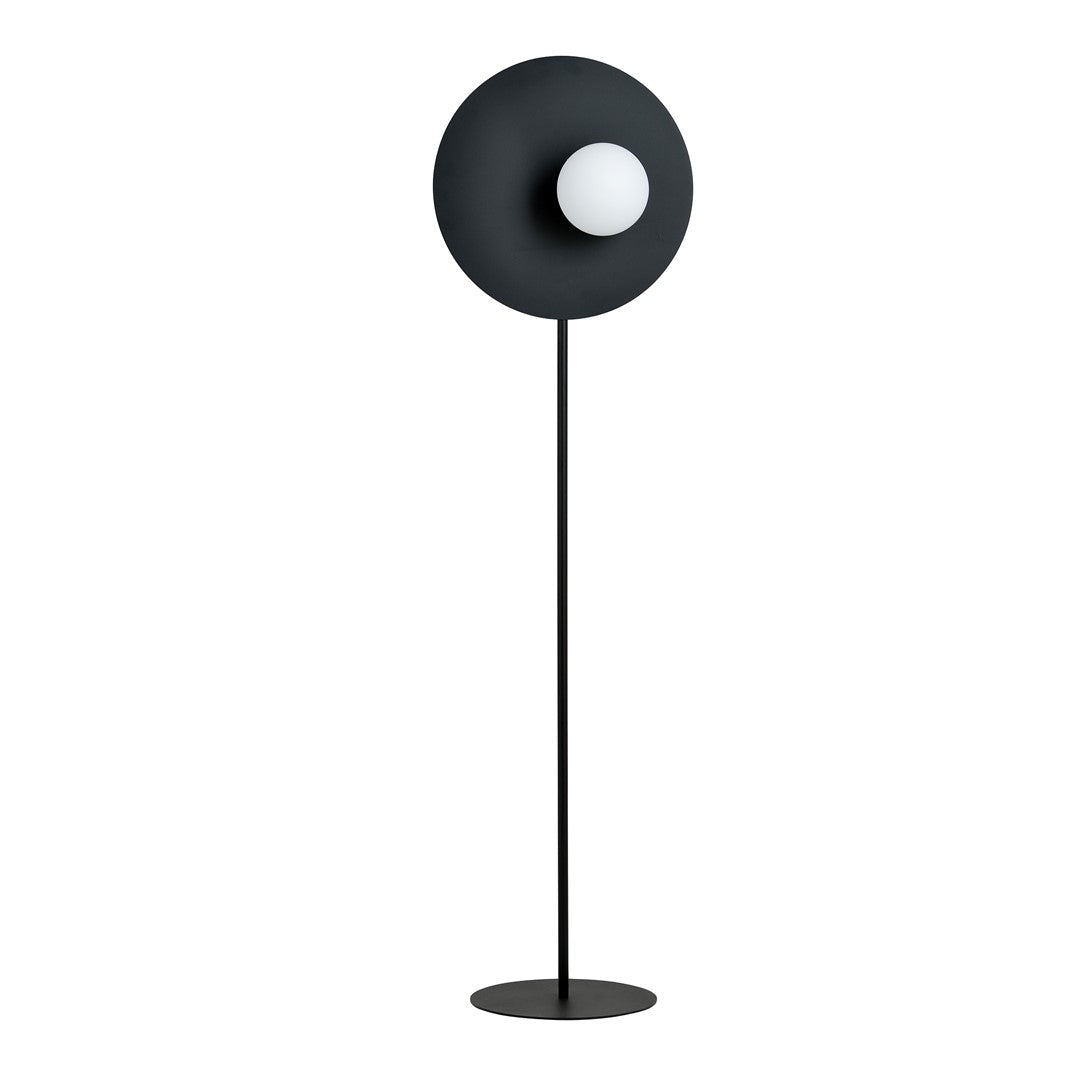 Lampa podłogowa czarna NICEA klosz mleczny SZKLANY 1xE14 nowoczesny styl - LAITICA