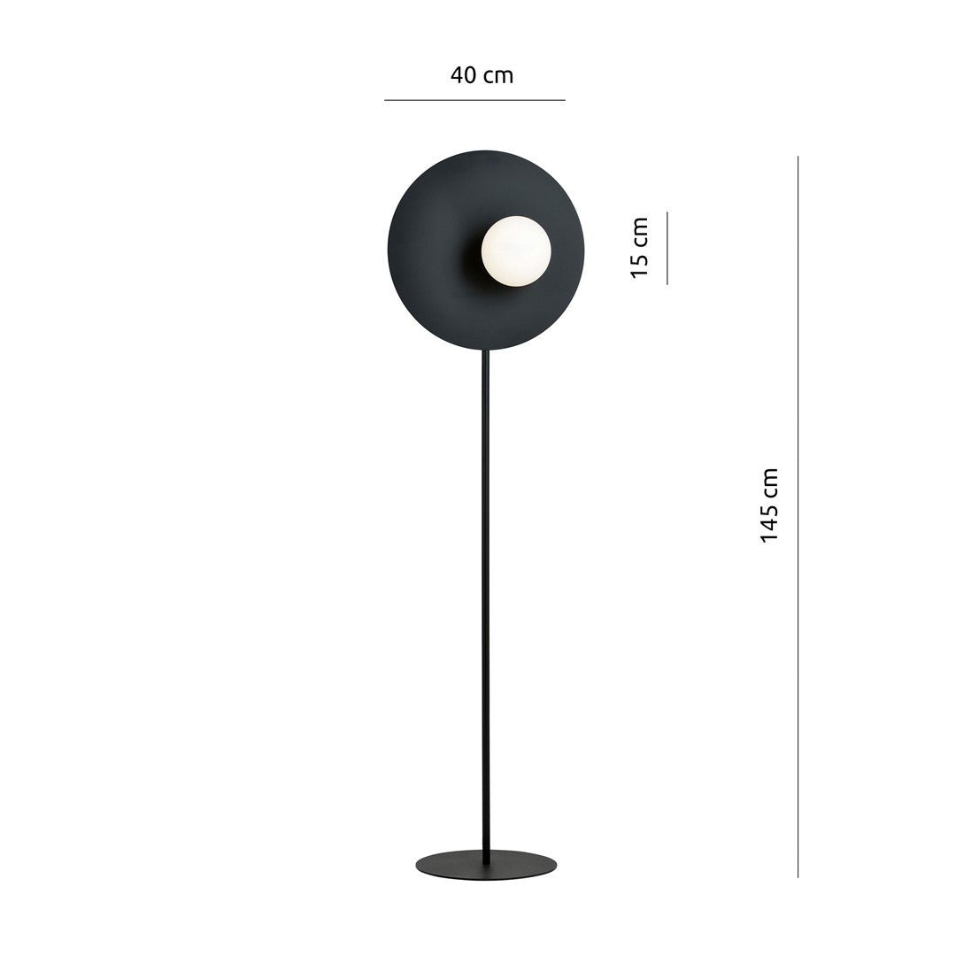 Lampa podłogowa czarna NICEA klosz mleczny SZKLANY 1xE14 nowoczesny styl - LAITICA