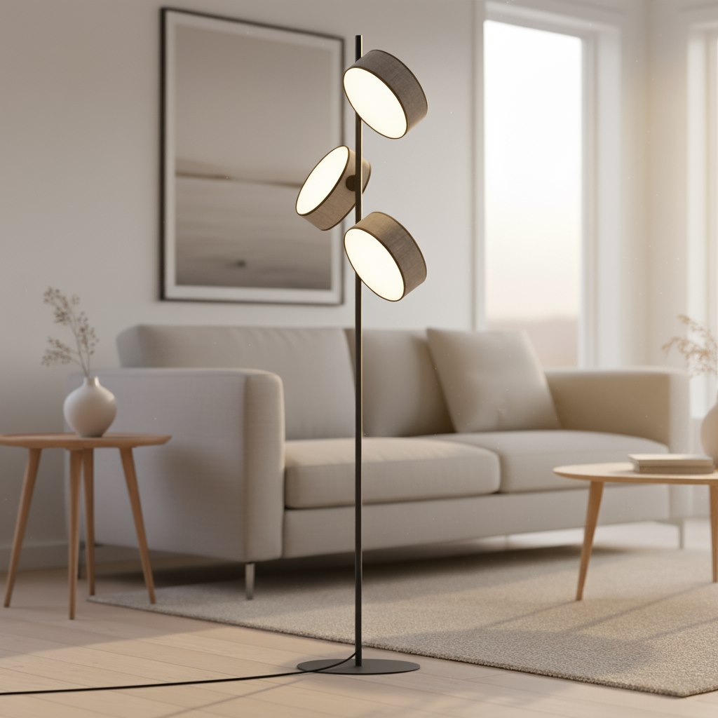 Lampa podłogowa Japandi DRUMZ LP3 szara – regulowane światło - LAITICA