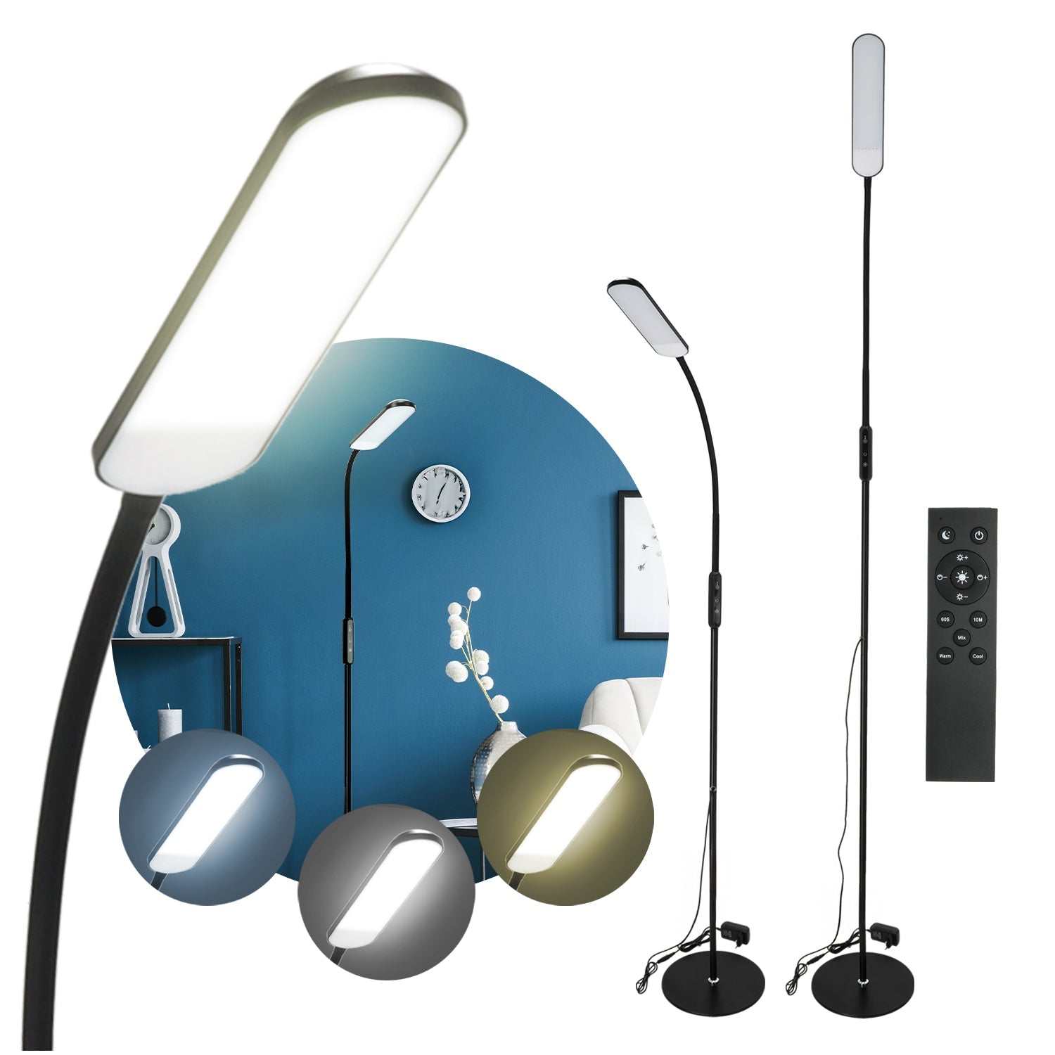 Lampa podłogowa LED 10W z pilotem regulacja wysokości ściemniacz CCT 3 barwy światła - LAITICA