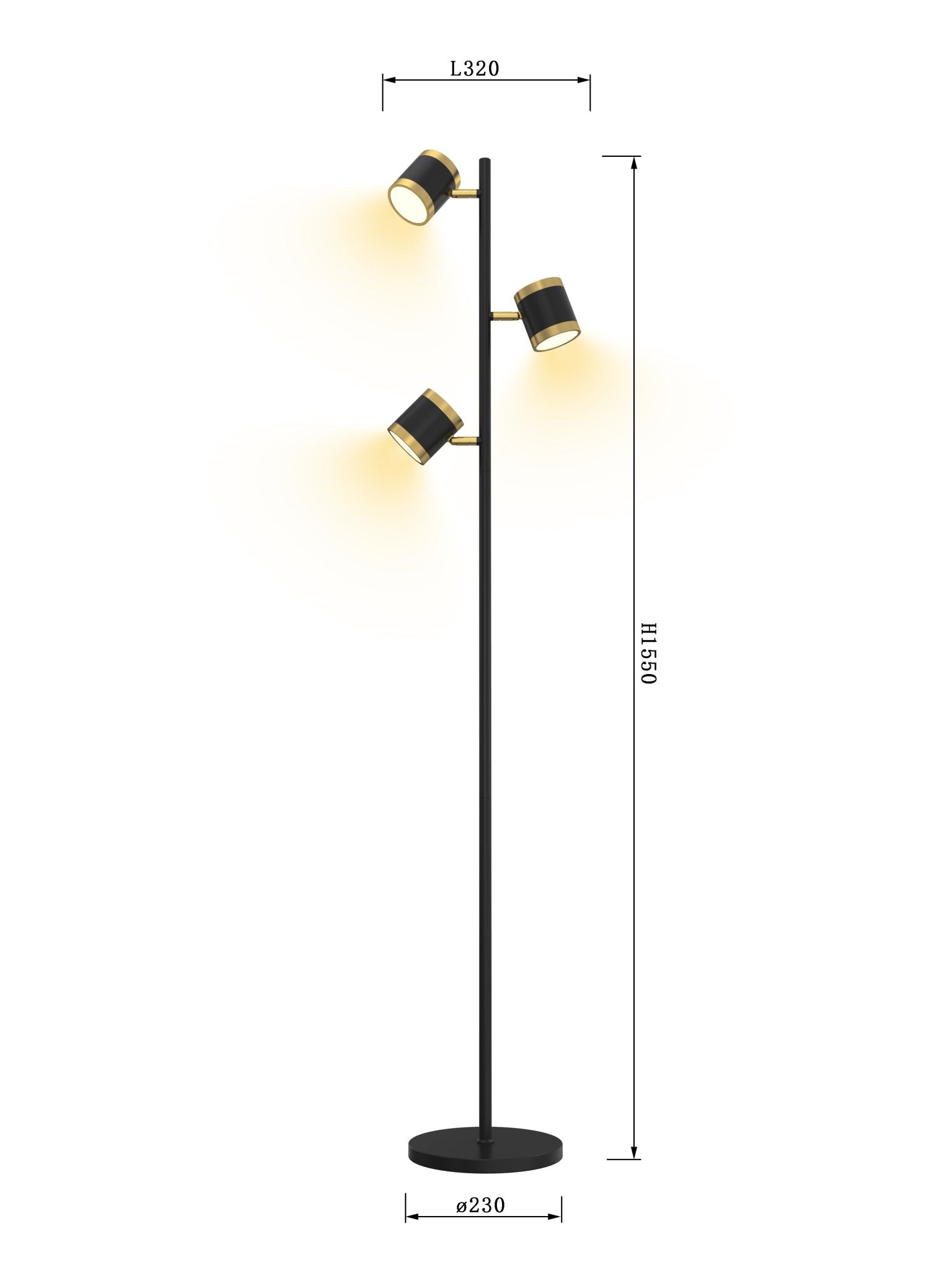 Lampa podłogowa LED MALTA regulowany klosz 3 punkty światła stojąca 3000K - LAITICA