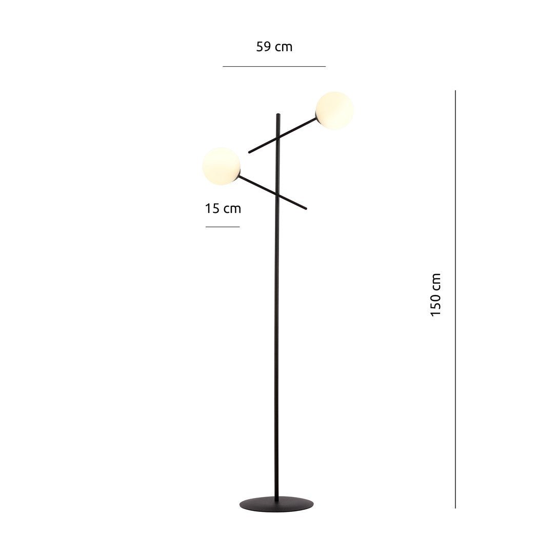 Lampa podłogowa NICEA czarna 2x SZKLANY klosz biały E14 lampa stojąca - LAITICA
