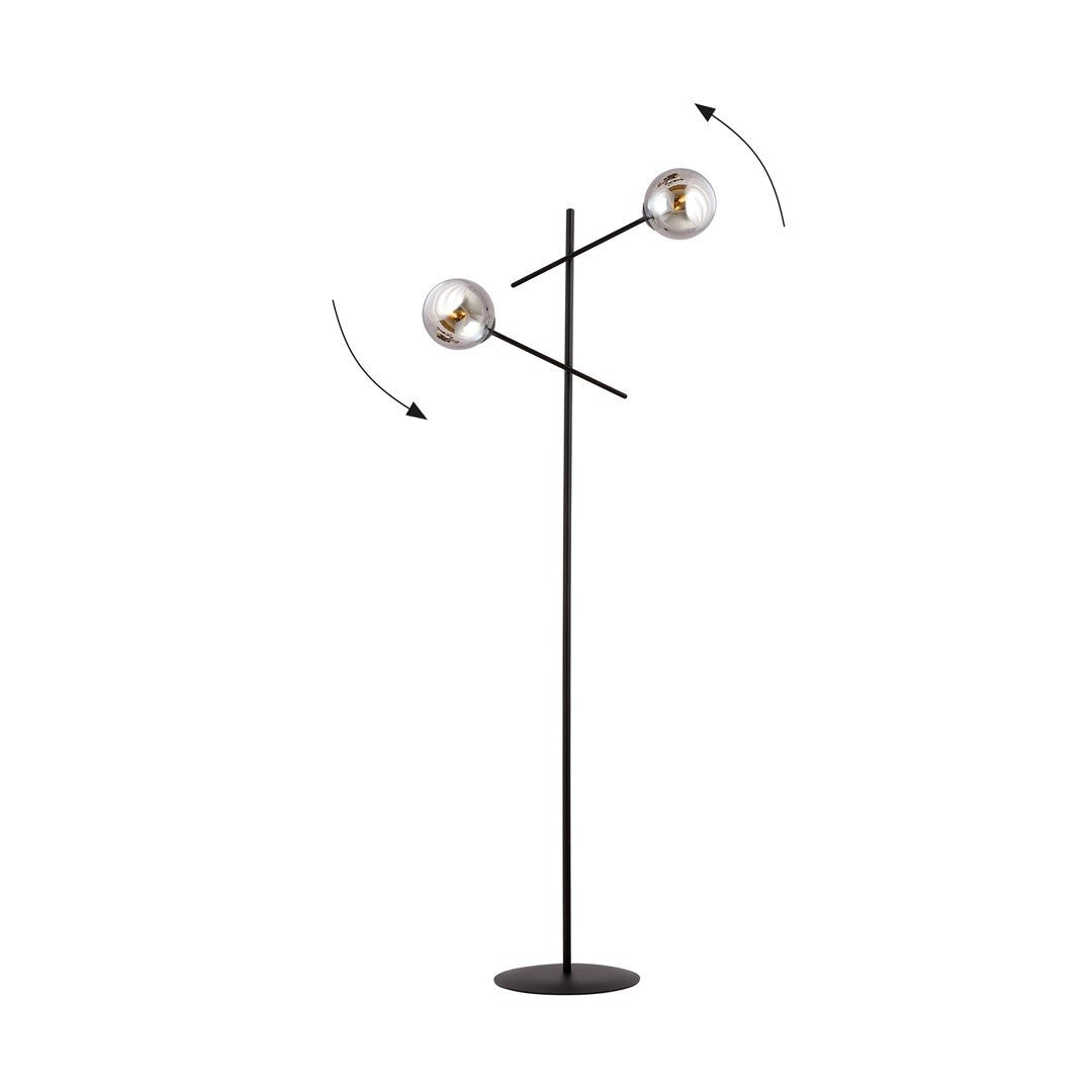 Lampa podłogowa NICEA czarna 2x SZKLANY klosz grafitowy E14 lampa stojąca - LAITICA