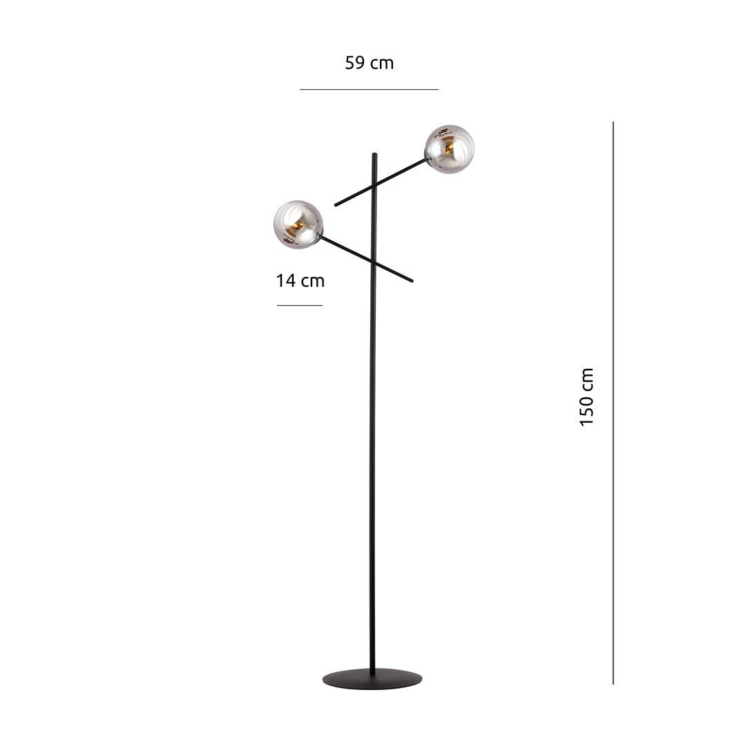 Lampa podłogowa NICEA czarna 2x SZKLANY klosz grafitowy E14 lampa stojąca - LAITICA