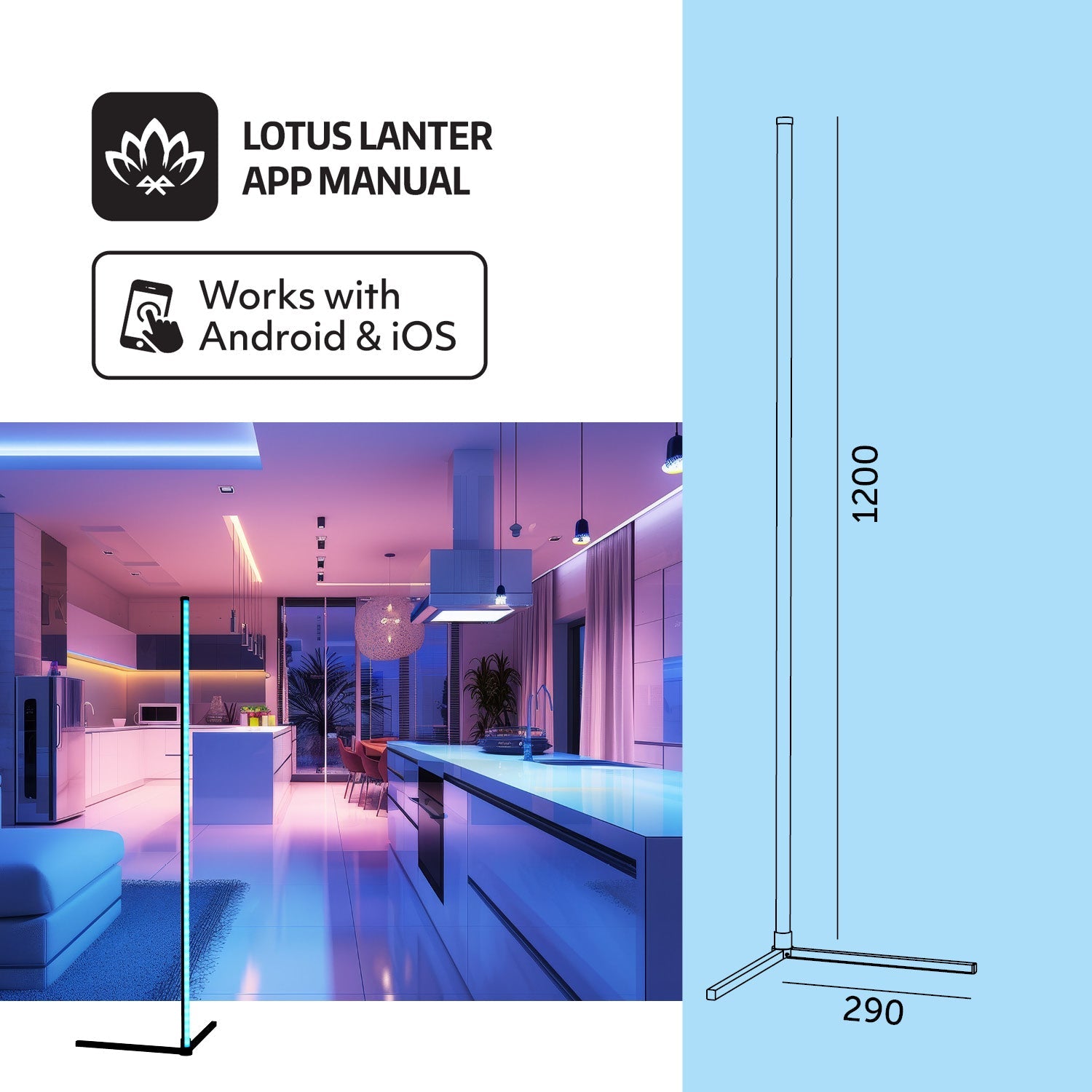 Lampa Podłogowa Rozrywkowa WIELOKOLOROWA Aplikacja USB Tryb Muzyczny 120cm - LAITICA
