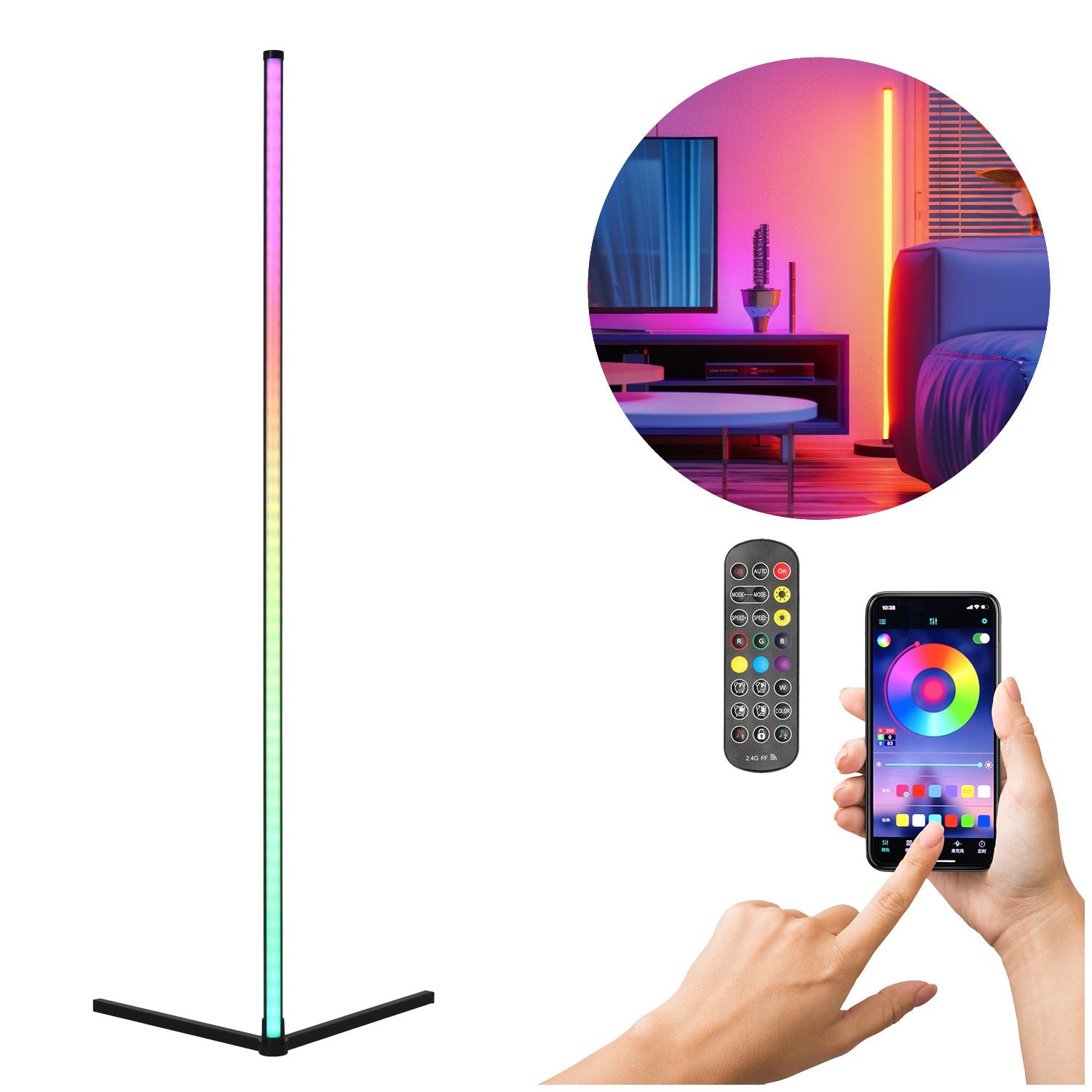 Lampa Podłogowa Rozrywkowa WIELOKOLOROWA Aplikacja USB Tryb Muzyczny 120cm - LAITICA