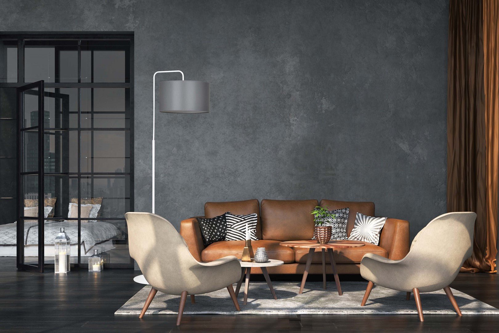 Lampa podłogowa TRAPO LP1 WH GRAY biało/szara, abażur - LAITICA