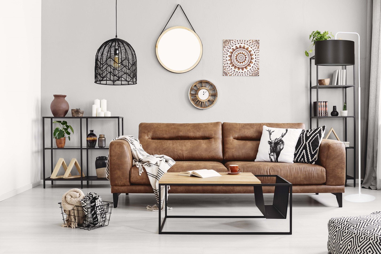 Lampa podłogowa TRAPO LP1 WH WENGE biała, brąz, abażur - LAITICA