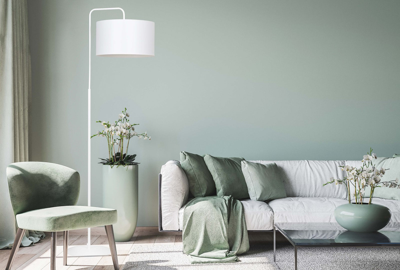 Lampa podłogowa TRAPO LP1 WH WHITE biała, abażur - LAITICA