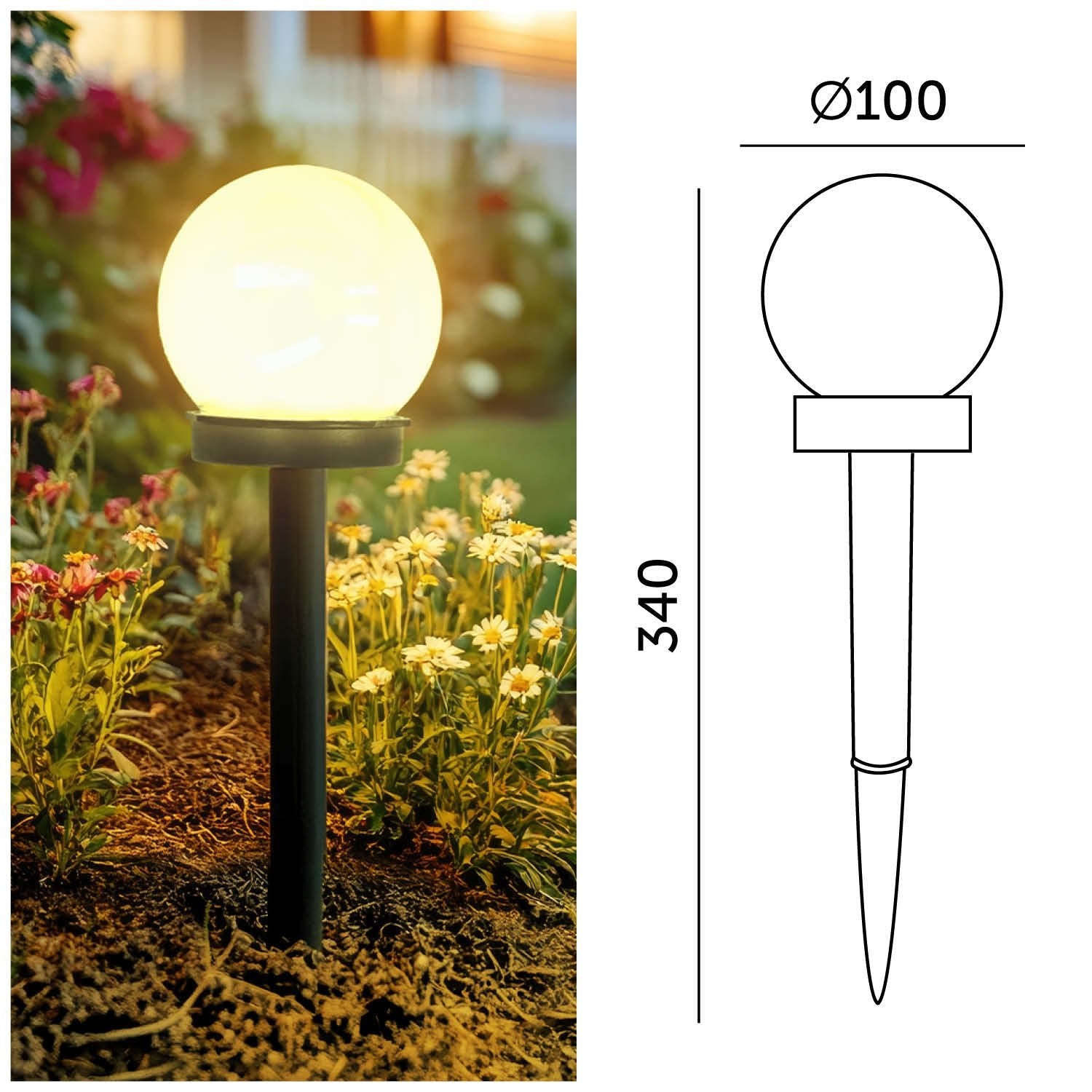 Lampa Solarna Ogrodowa LED Kula 10 cm RGB Wbijana IP44 - LAITICA