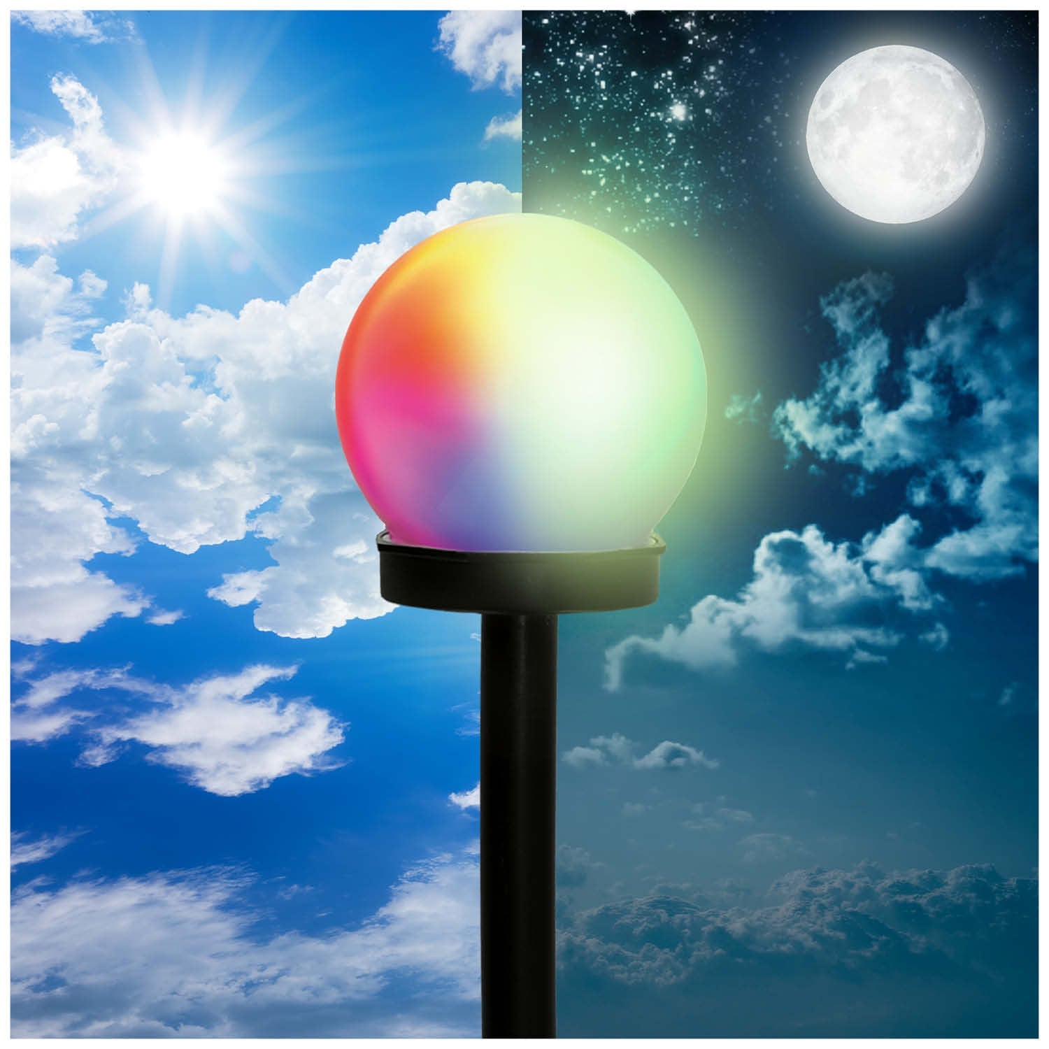 Lampa Solarna Ogrodowa LED Kula 10 cm RGB Wbijana IP44 - LAITICA