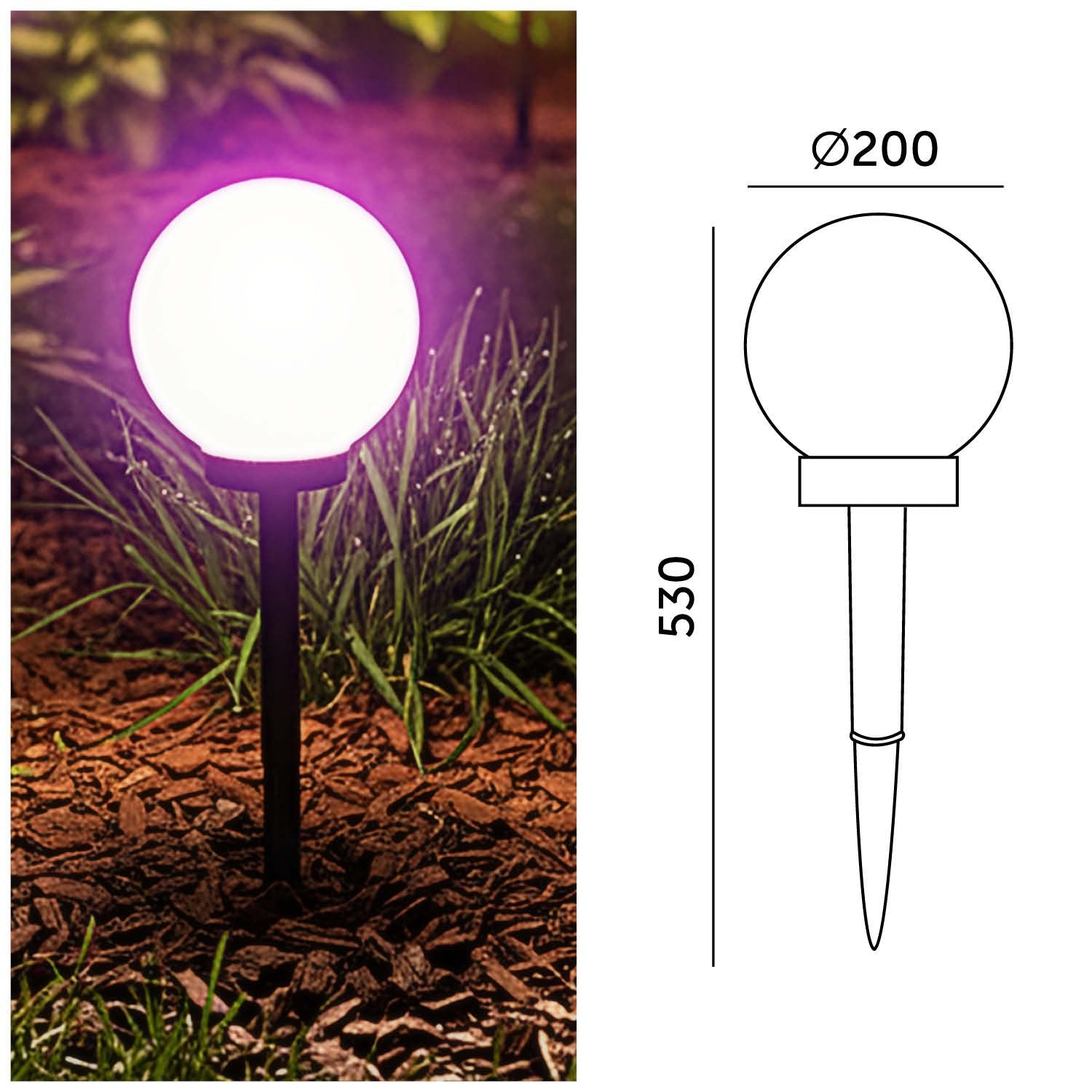Lampa solarna ogrodowa RGB kula 20 cm LED – dekoracyjna lampa solarna - LAITICA