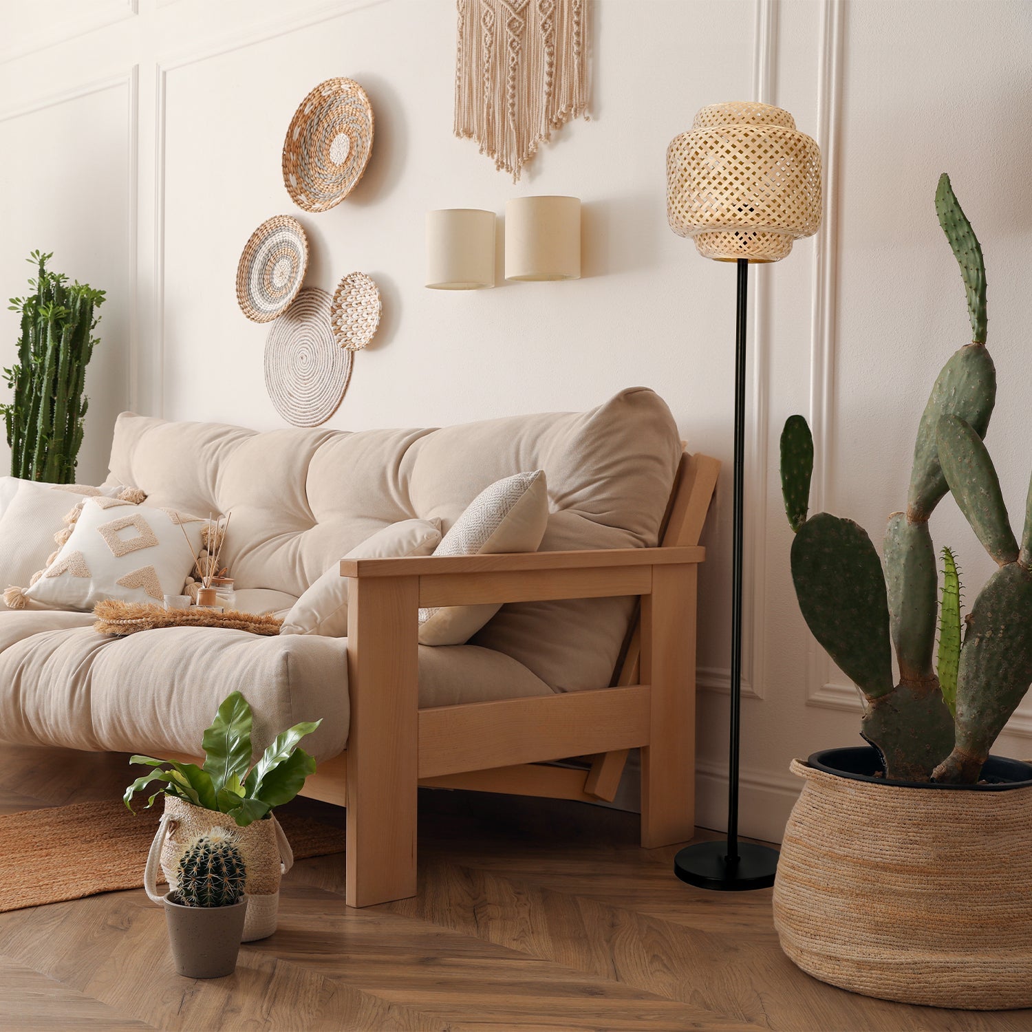 Lampa stojąca bambusowa BOHO BONN ST lampa podłogowa naturalna 1xE27 - LAITICA