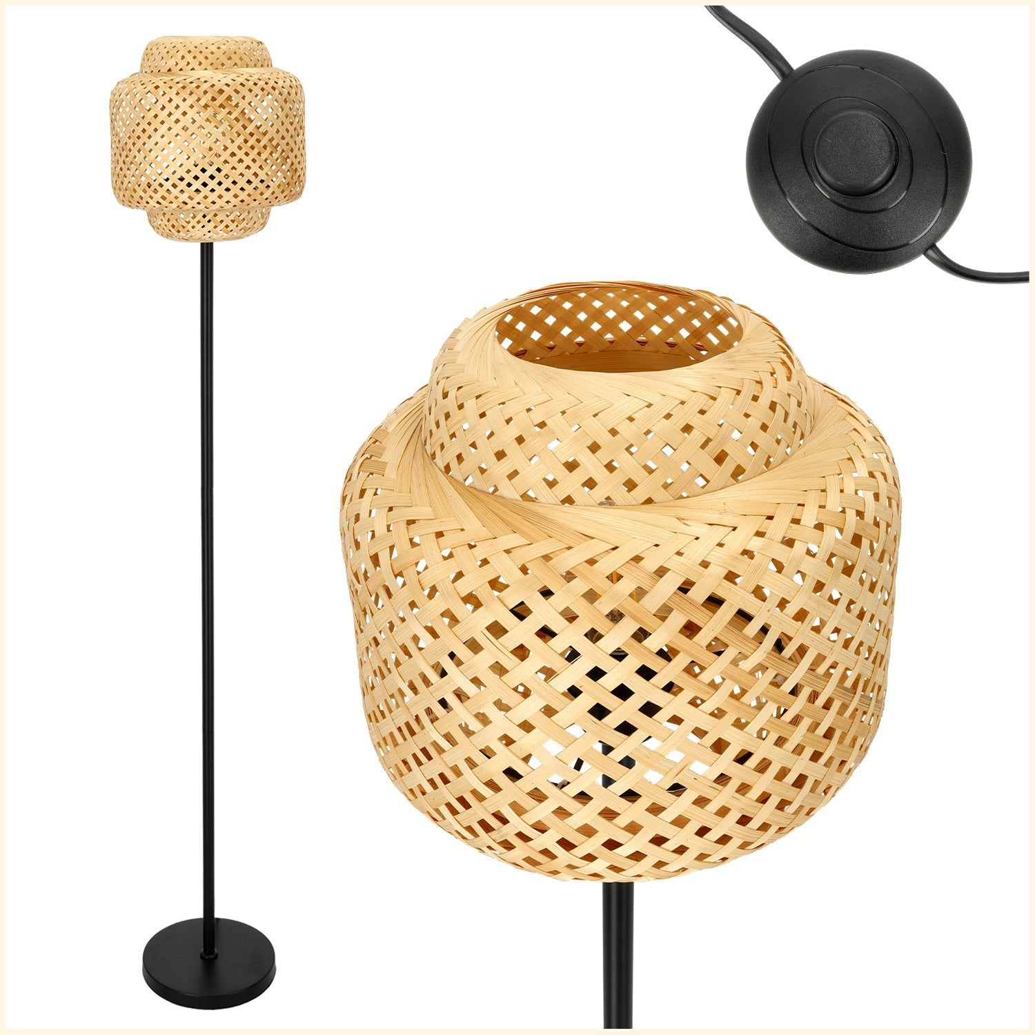 Lampa stojąca bambusowa BOHO BONN ST lampa podłogowa naturalna 1xE27 - LAITICA