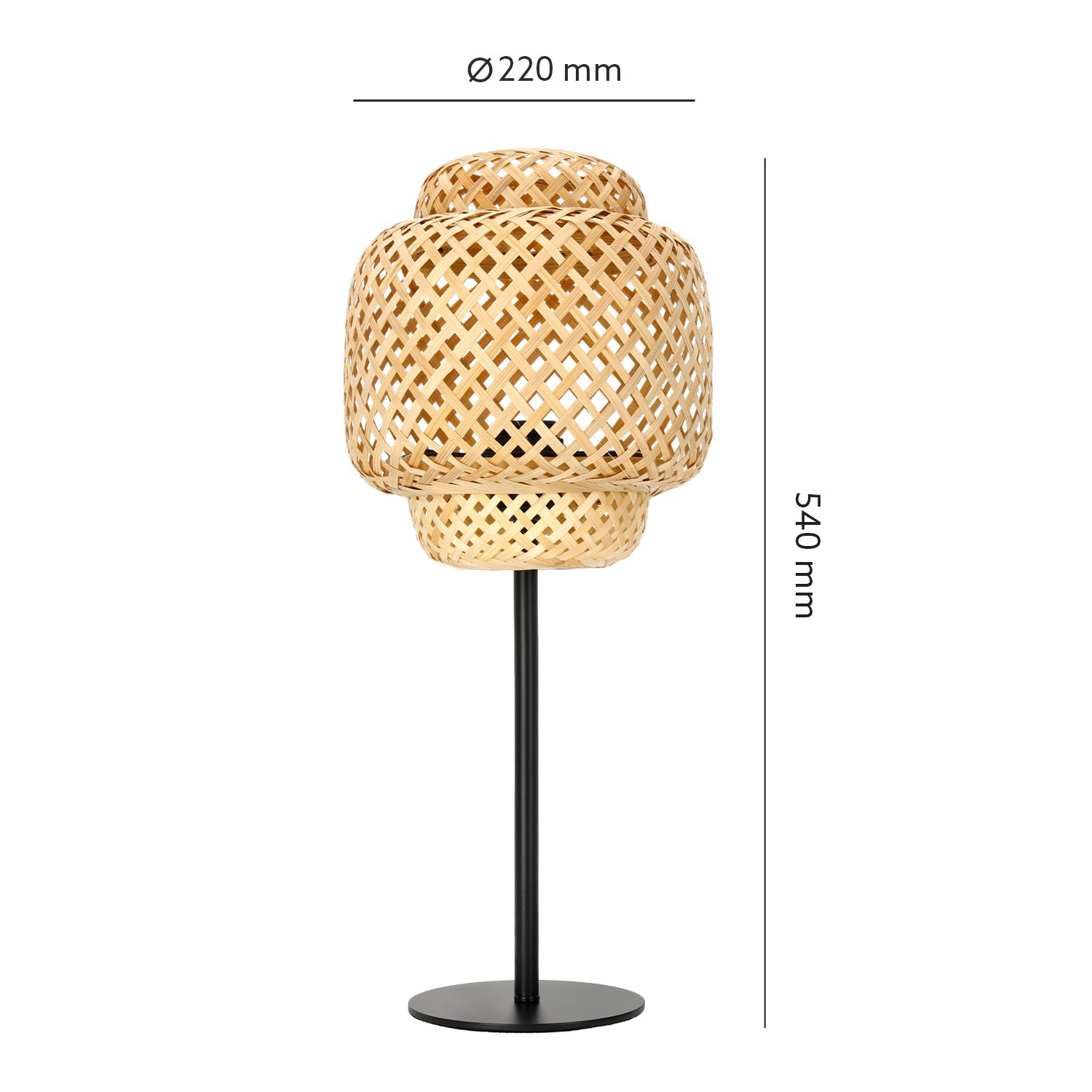 Lampa stołowa BONN E27 czarna konstrukcja KLOSZ 22cm bambusowy pleciona - LAITICA