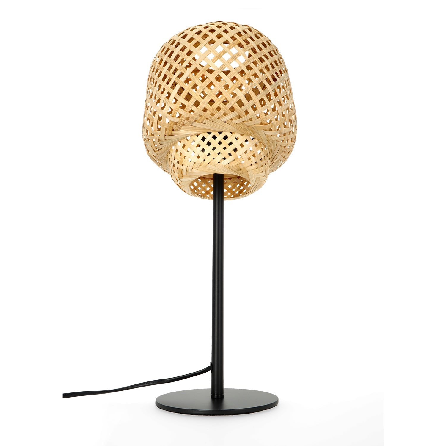 Lampa stołowa BONN E27 czarna konstrukcja KLOSZ 22cm bambusowy pleciona - LAITICA