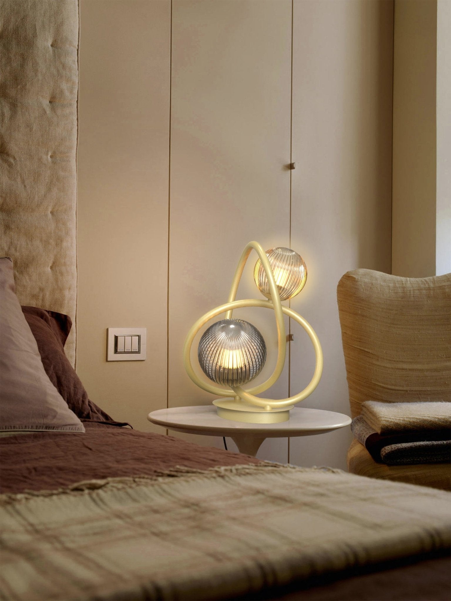 Lampa stołowa MALTA ZŁOTA 2 punkty światła BARWA CIEPŁA biurkowa 32cm - LAITICA